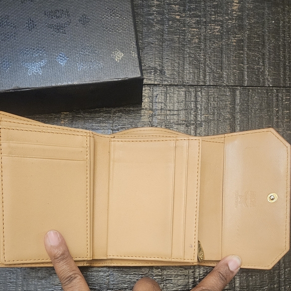 MCM Tan Studded Leather Trifold Wallet - Picture 5 of 10